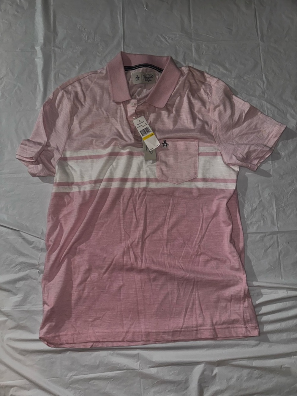 Original Penguin Men’s Light Pink & White Striped Polo